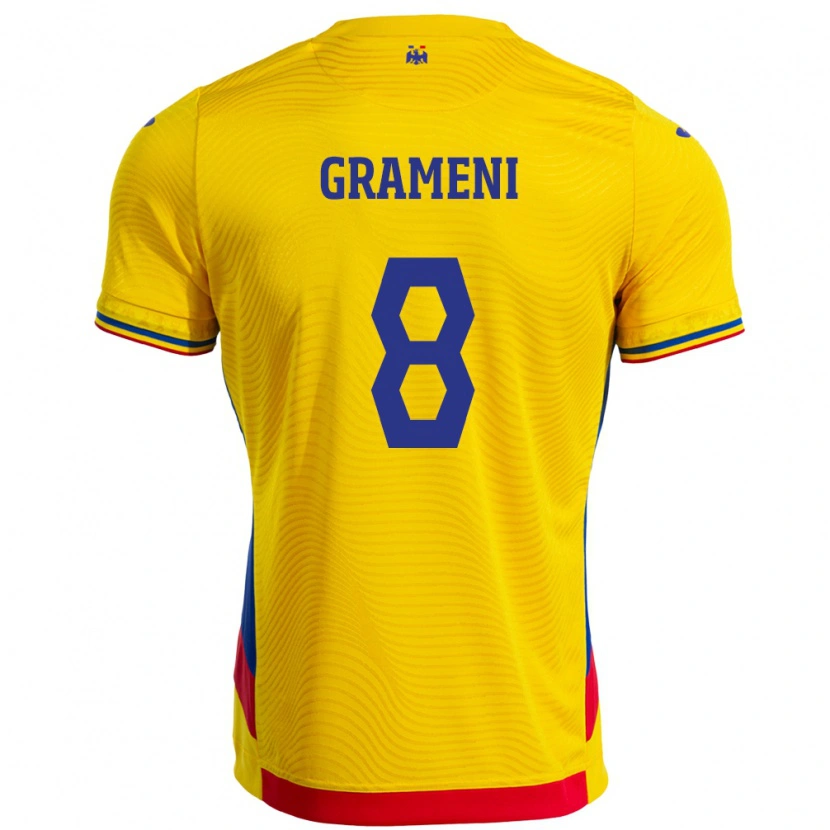 Danxen Dámské Rumunsko Constantin Grameni #8 Žlutá Domů Hráčské Dresy 24-26 Dres