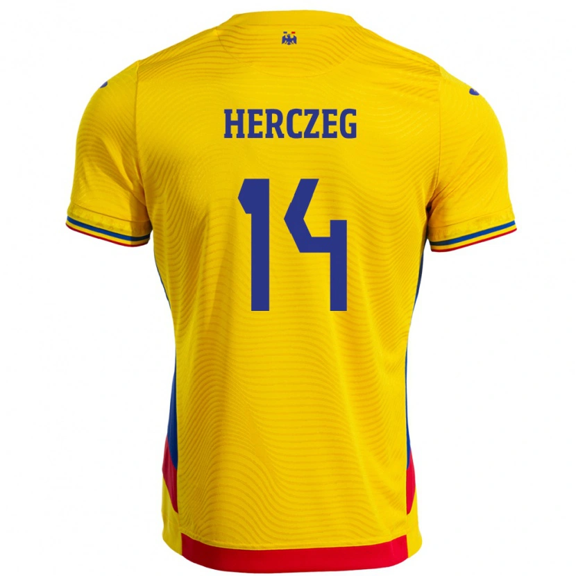 Danxen Dámské Rumunsko Andrea Herczeg #14 Žlutá Domů Hráčské Dresy 24-26 Dres