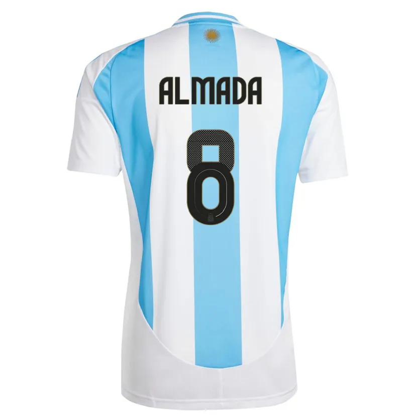 Danxen Dětské Argentina Thiago Almada #8 Bílá Modrá Domů Hráčské Dresy 24-26 Dres