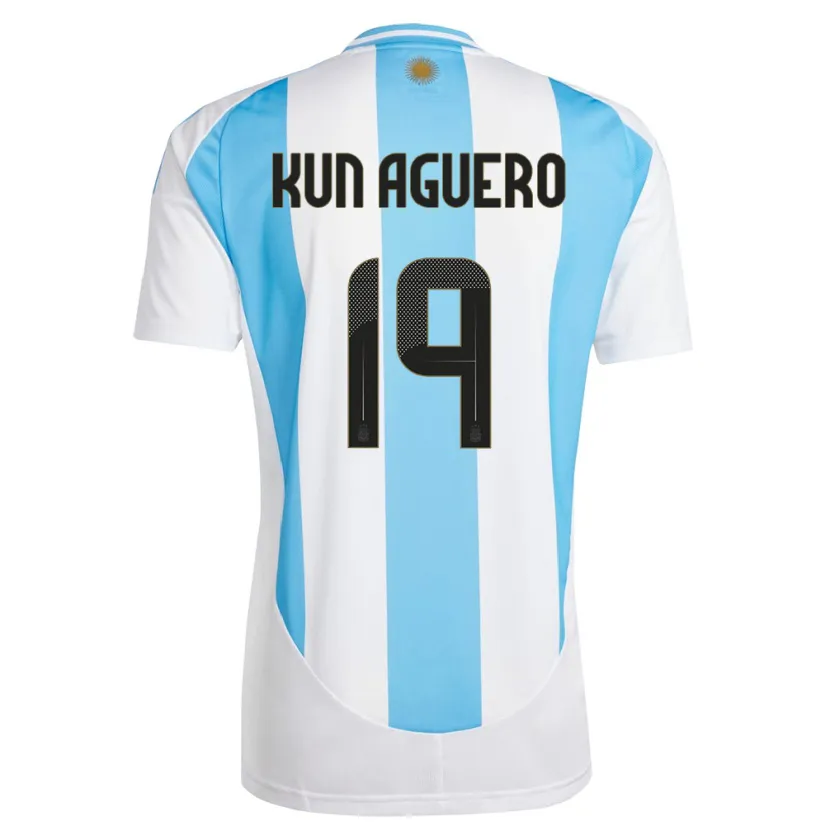 Danxen Dětské Argentina Sergio Aguero #19 Bílá Modrá Domů Hráčské Dresy 24-26 Dres