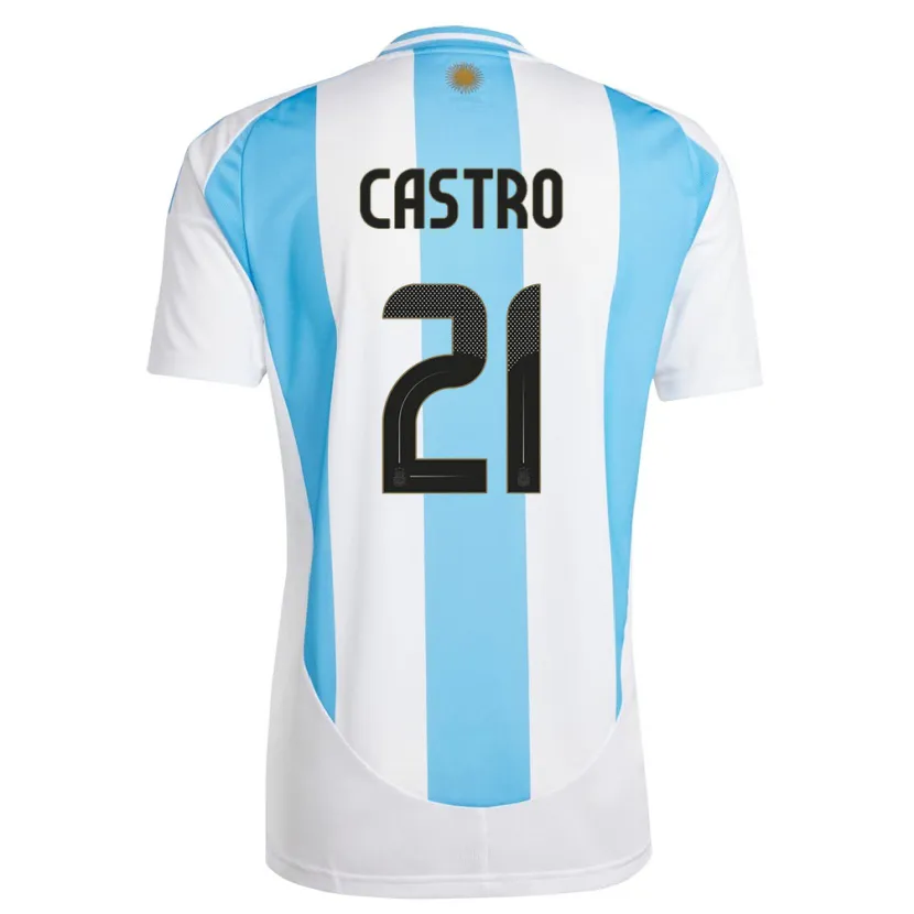 Danxen Dětské Argentina Santiago Castro #21 Bílá Modrá Domů Hráčské Dresy 24-26 Dres
