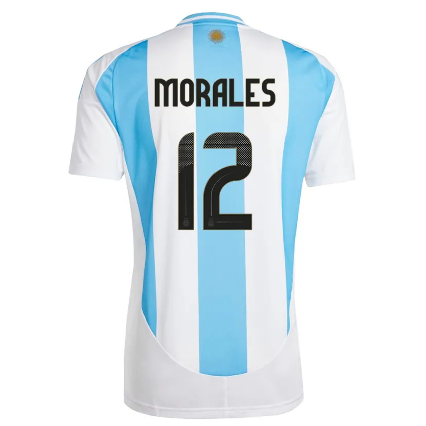 Danxen Dětské Argentina Lautaro Morales #12 Bílá Modrá Domů Hráčské Dresy 24-26 Dres