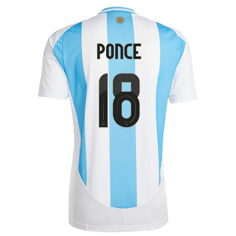 Danxen Dětské Argentina Ezequiel Ponce #18 Bílá Modrá Domů Hráčské Dresy 24-26 Dres