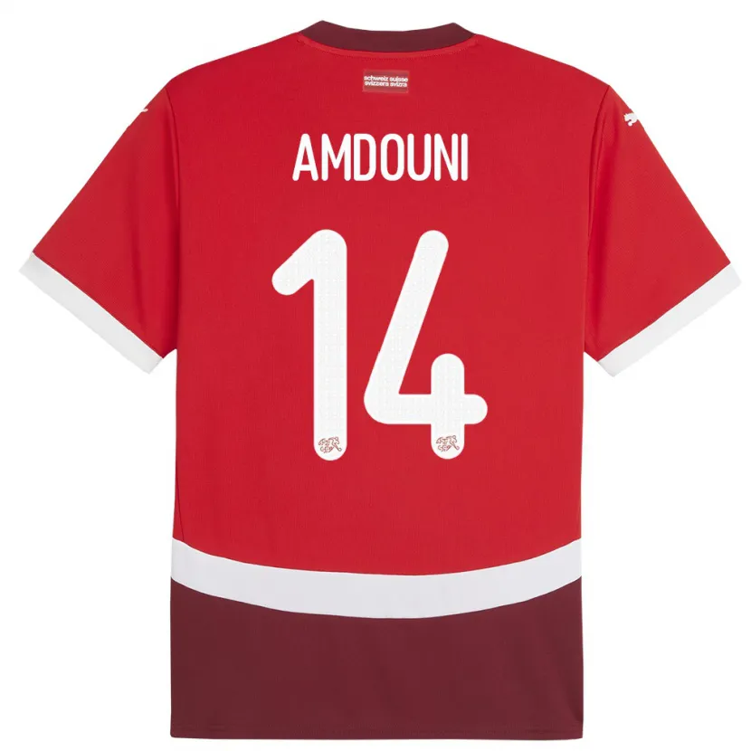 Danxen Dětské Švýcarsko Mohamed Zeki Amdouni #14 Červené Domů Hráčské Dresy 24-26 Dres