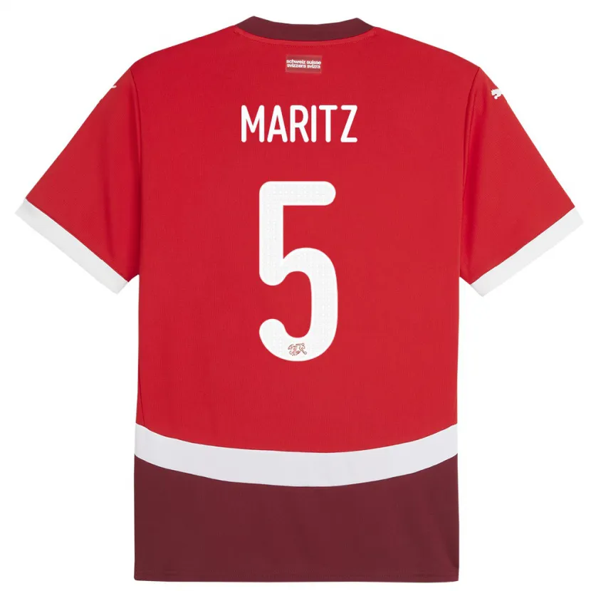 Danxen Dětské Švýcarsko Noelle Maritz #5 Červené Domů Hráčské Dresy 24-26 Dres