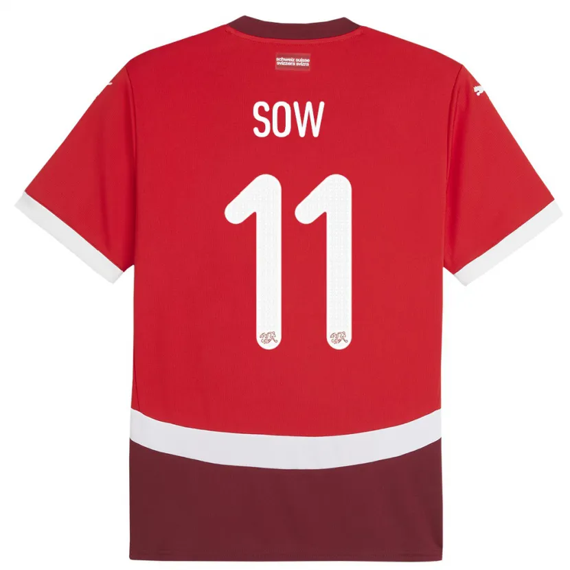 Danxen Dětské Švýcarsko Coumba Sow #11 Červené Domů Hráčské Dresy 24-26 Dres