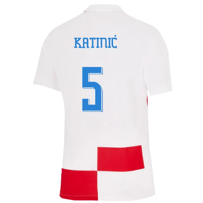 Danxen Dětské Chorvatsko Maro Katinic #5 Bílá Červená Domů Hráčské Dresy 24-26 Dres