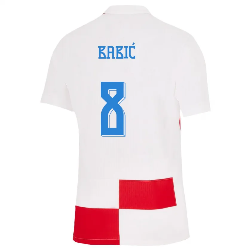 Danxen Dětské Chorvatsko Andro Babic #8 Bílá Červená Domů Hráčské Dresy 24-26 Dres