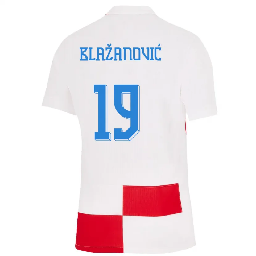 Danxen Dětské Chorvatsko Antonio Blazanovic #19 Bílá Červená Domů Hráčské Dresy 24-26 Dres