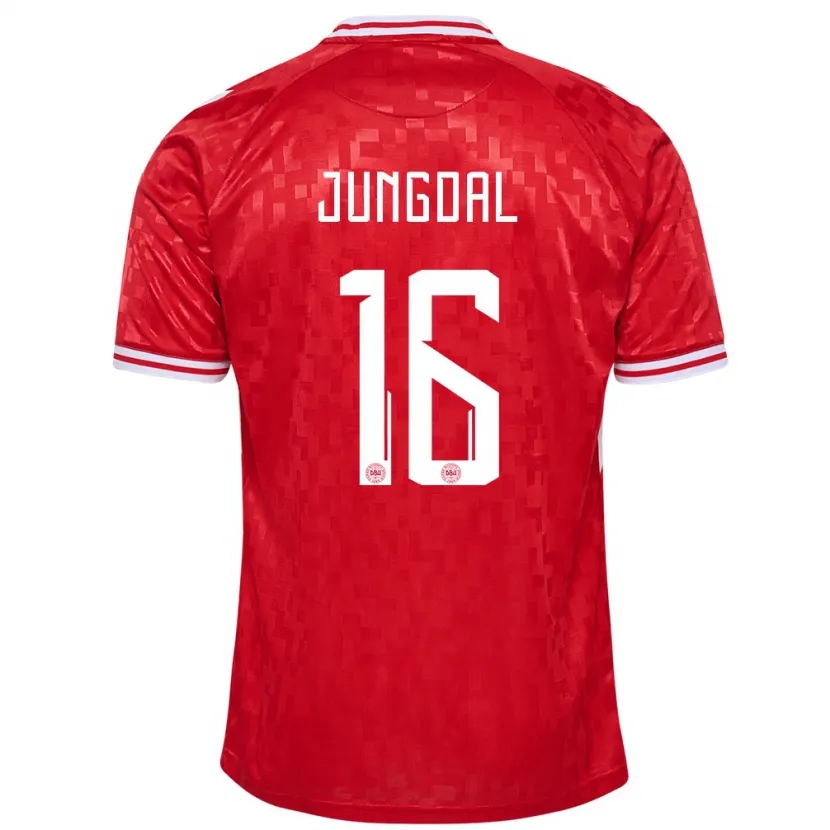 Danxen Dětské Dánsko Andreas Jungdal #16 Červené Domů Hráčské Dresy 24-26 Dres