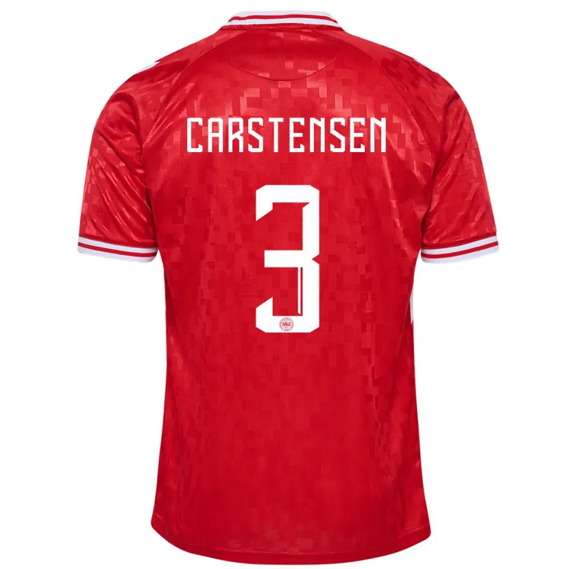 Danxen Dětské Dánsko Rasmus Carstensen #3 Červené Domů Hráčské Dresy 24-26 Dres