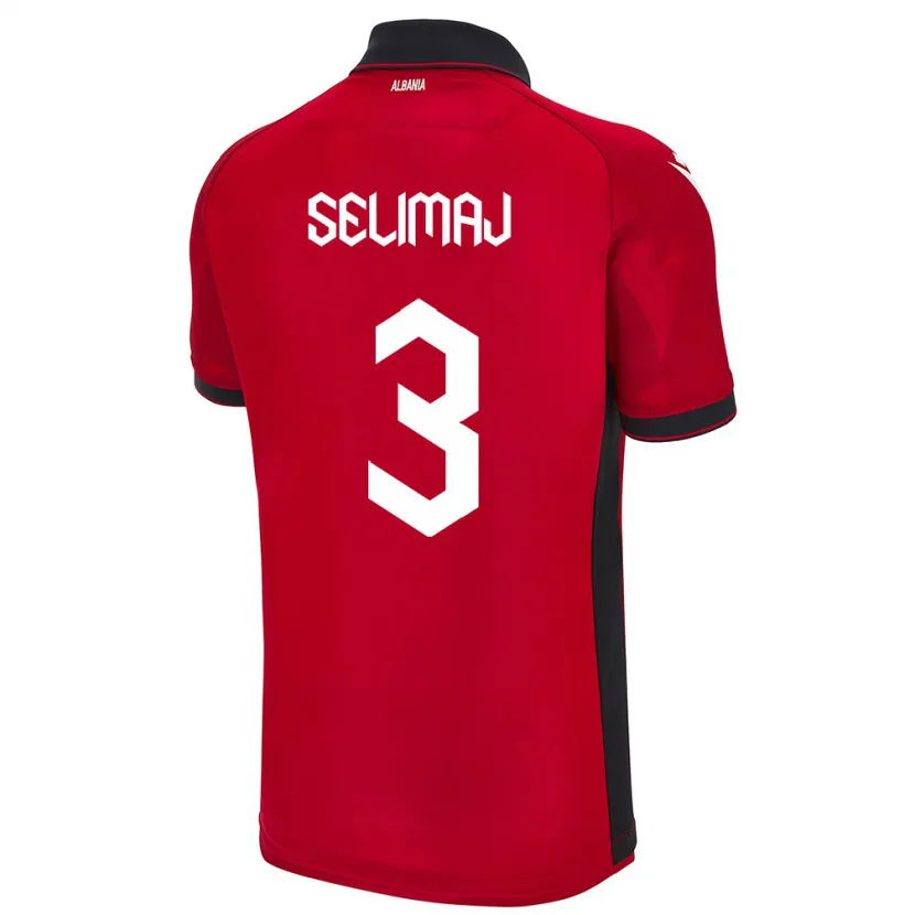 Danxen Dětské Albánie Ermis Selimaj #3 Červené Domů Hráčské Dresy 24-26 Dres