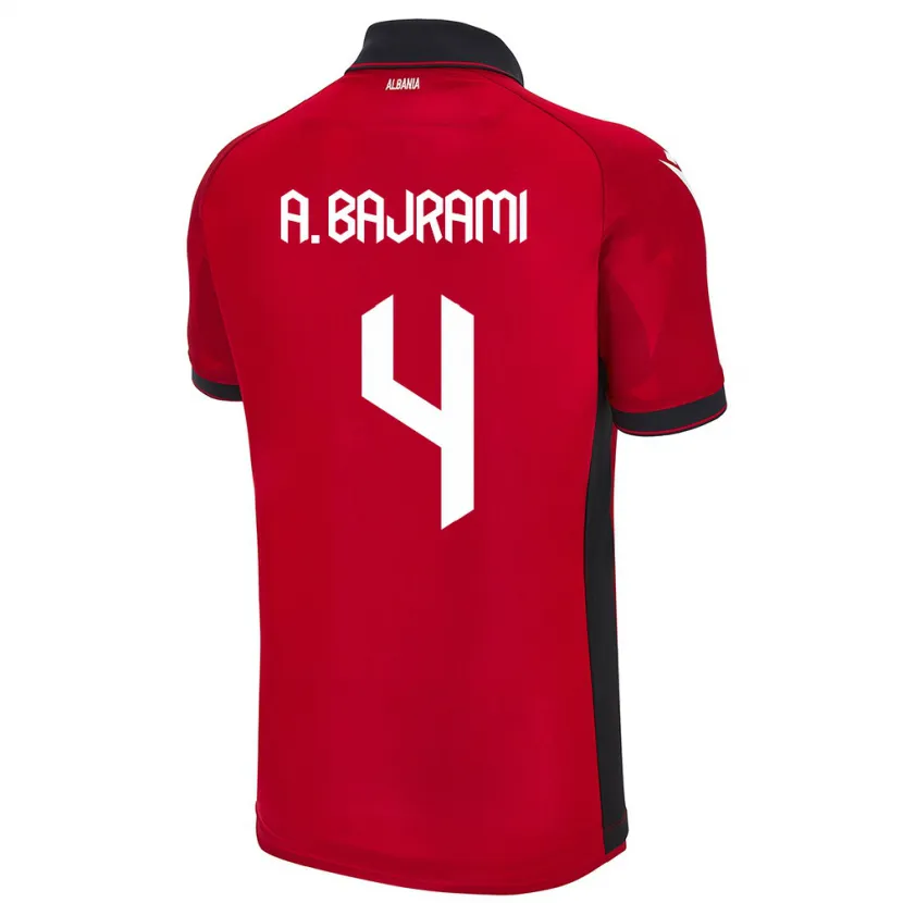 Danxen Dětské Albánie Adrian Bajrami #4 Červené Domů Hráčské Dresy 24-26 Dres
