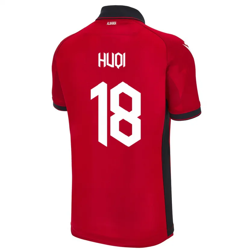 Danxen Dětské Albánie Mattia Huqi #18 Červené Domů Hráčské Dresy 24-26 Dres