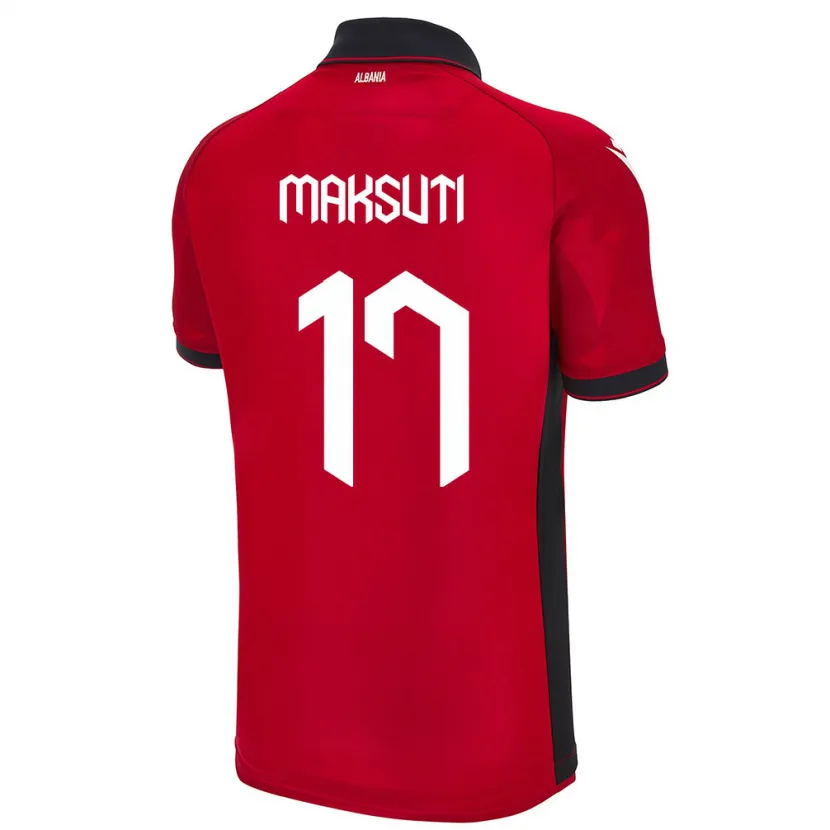 Danxen Dětské Albánie Kristina Maksuti #17 Červené Domů Hráčské Dresy 24-26 Dres