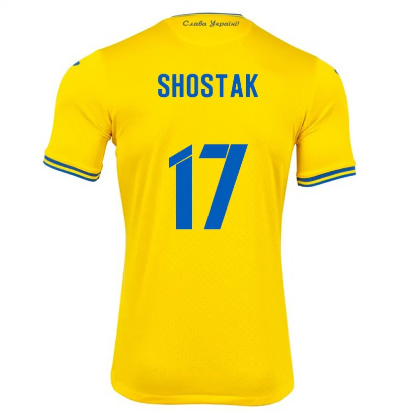 Danxen Dětské Ukrajina Denys Shostak #17 Žlutá Domů Hráčské Dresy 24-26 Dres