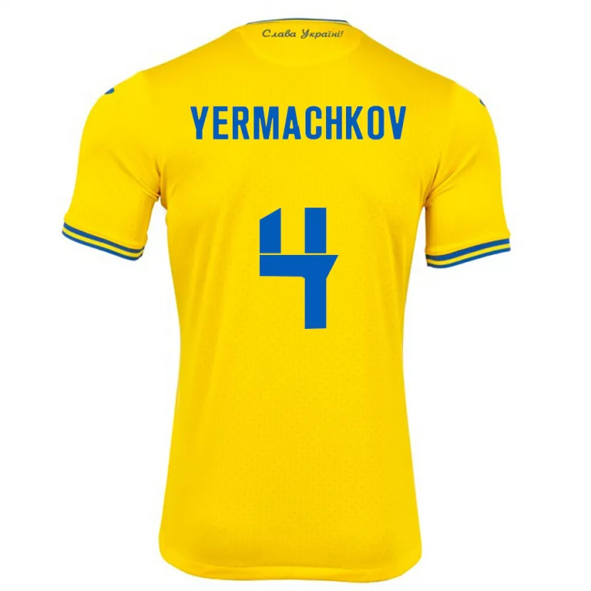 Danxen Dětské Ukrajina Ivan Yermachkov #4 Žlutá Domů Hráčské Dresy 24-26 Dres