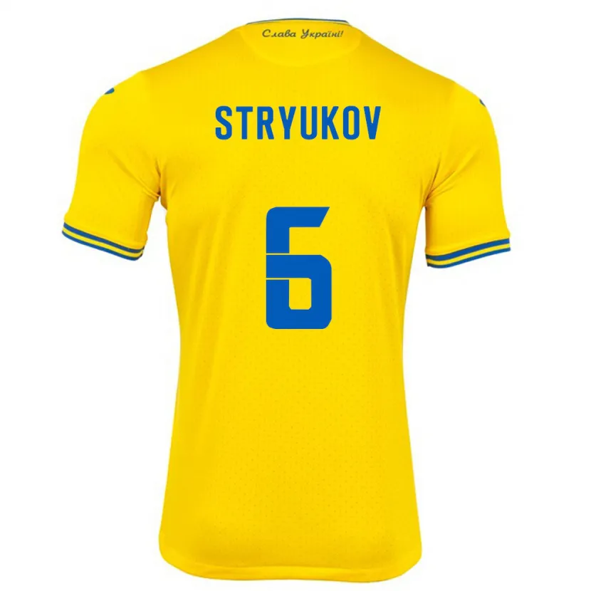 Danxen Dětské Ukrajina Maksym Stryukov #6 Žlutá Domů Hráčské Dresy 24-26 Dres