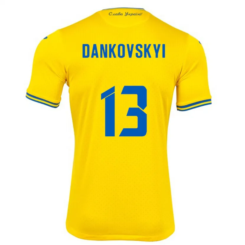Danxen Dětské Ukrajina Yegor Dankovskyi #13 Žlutá Domů Hráčské Dresy 24-26 Dres