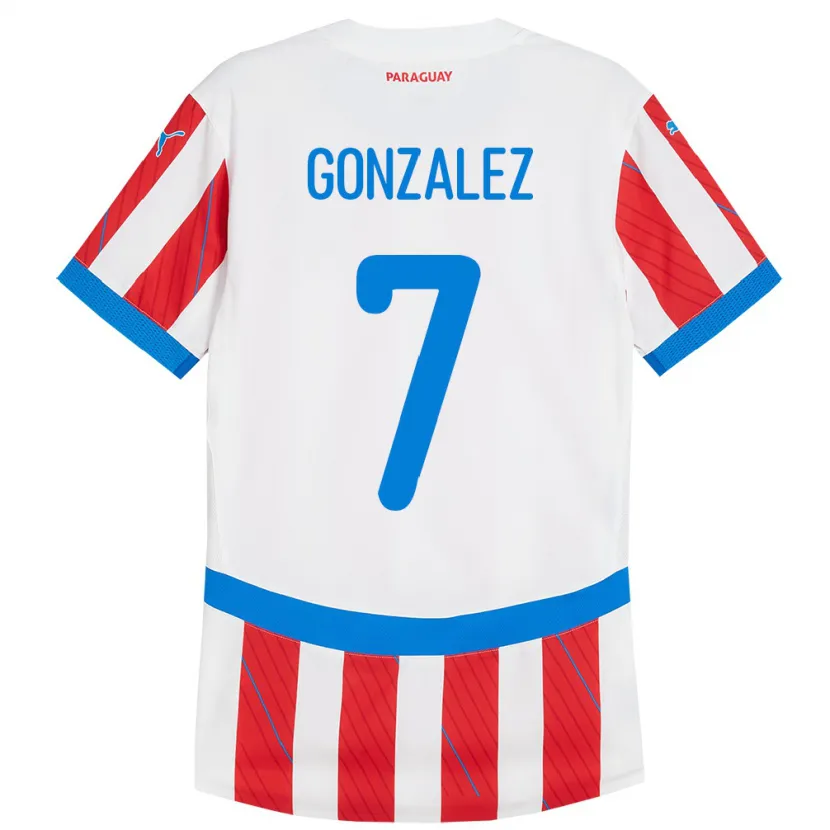 Danxen Dětské Paraguay Diego González #7 Bílá Červená Domů Hráčské Dresy 24-26 Dres