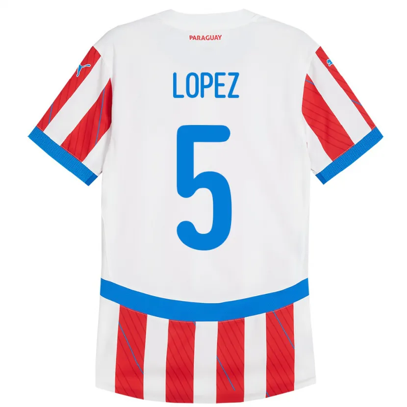 Danxen Dětské Paraguay Óscar López #5 Bílá Červená Domů Hráčské Dresy 24-26 Dres