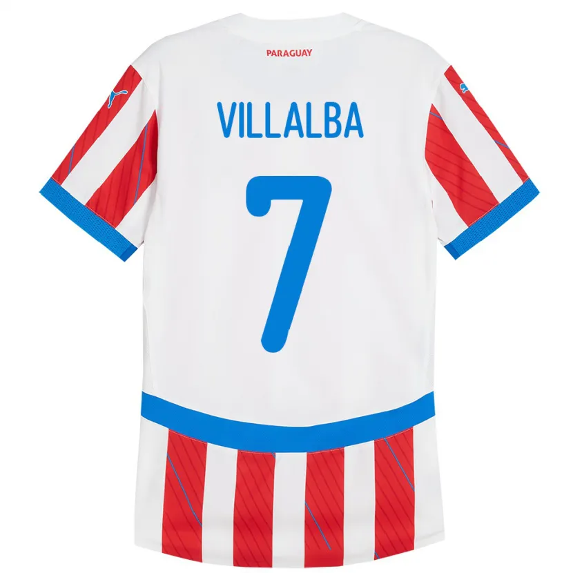 Danxen Dětské Paraguay Rodrigo Villalba #7 Bílá Červená Domů Hráčské Dresy 24-26 Dres