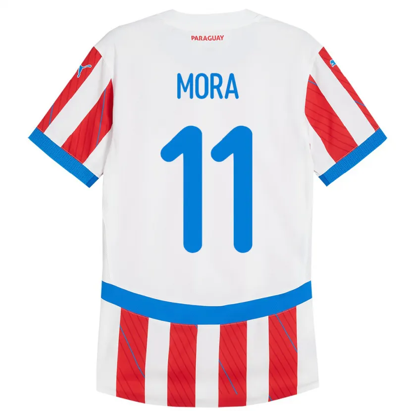 Danxen Dětské Paraguay Jorge Mora #11 Bílá Červená Domů Hráčské Dresy 24-26 Dres