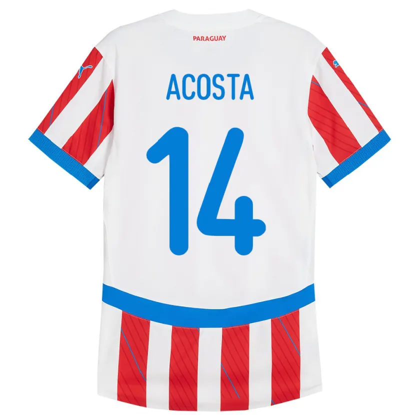 Danxen Dětské Paraguay Emilio Acosta #14 Bílá Červená Domů Hráčské Dresy 24-26 Dres