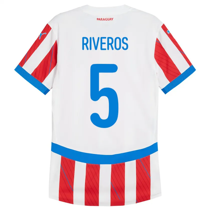 Danxen Dětské Paraguay Verónica Riveros #5 Bílá Červená Domů Hráčské Dresy 24-26 Dres