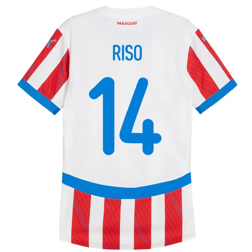 Danxen Dětské Paraguay Tania Riso #14 Bílá Červená Domů Hráčské Dresy 24-26 Dres