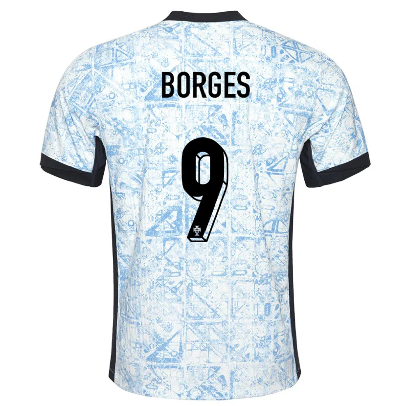 Danxen Dětské Portugalsko Ana Borges #9 Krémově Modrá Daleko Hráčské Dresy 24-26 Dres