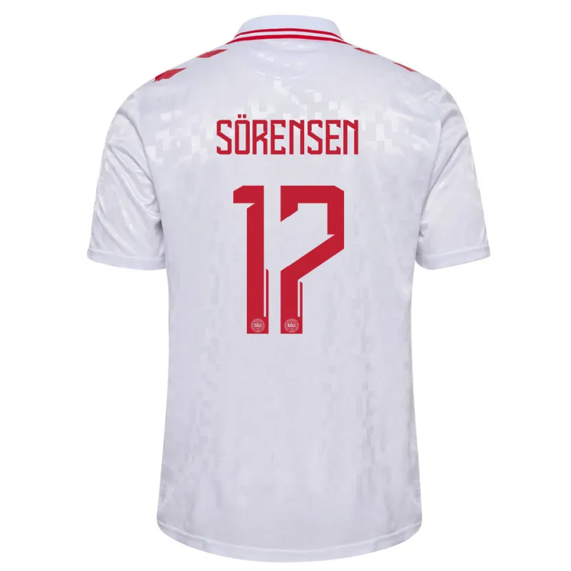 Danxen Dětské Dánsko Oliver Sörensen #17 Bílý Daleko Hráčské Dresy 24-26 Dres