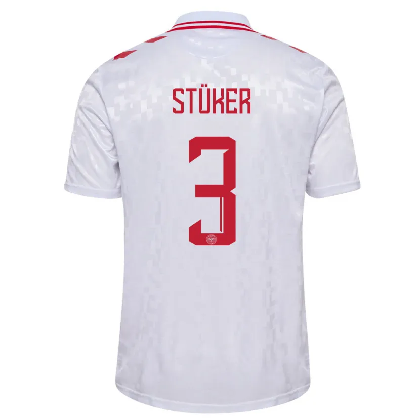 Danxen Dětské Dánsko Simon Stüker #3 Bílý Daleko Hráčské Dresy 24-26 Dres