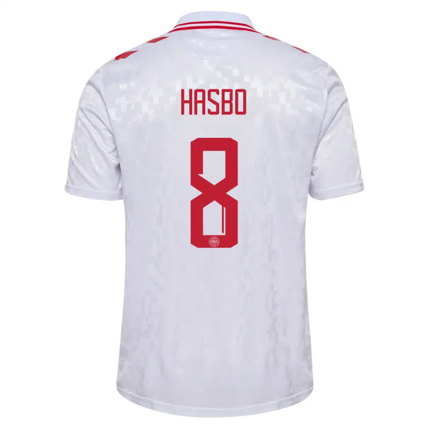 Danxen Dětské Dánsko Josefine Hasbo #8 Bílý Daleko Hráčské Dresy 24-26 Dres