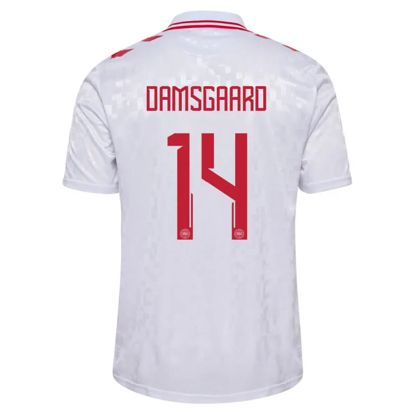 Danxen Dětské Dánsko Mikkel Damsgaard #14 Bílý Daleko Hráčské Dresy 24-26 Dres