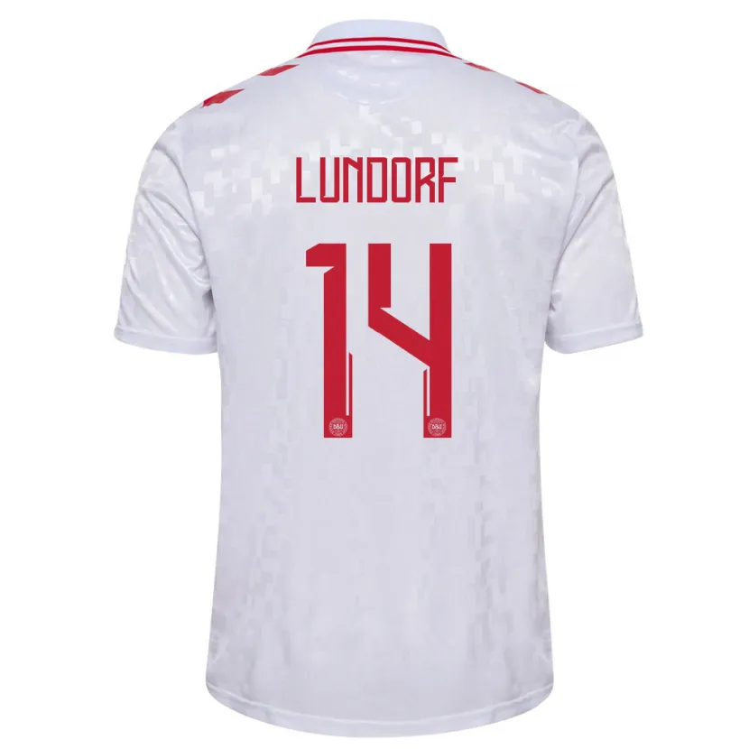 Danxen Dětské Dánsko Matilde Lundorf #14 Bílý Daleko Hráčské Dresy 24-26 Dres