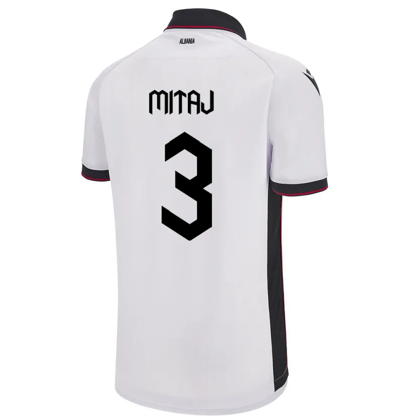 Danxen Dětské Albánie Mario Mitaj #3 Bílý Daleko Hráčské Dresy 24-26 Dres