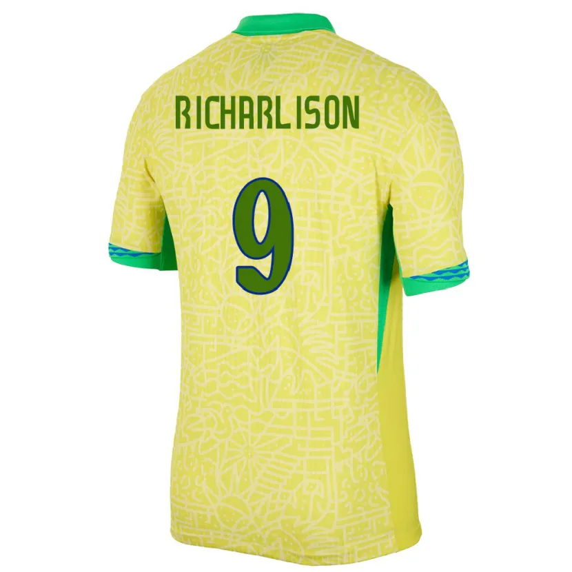 Danxen Pánské Brazílie Richarlison #9 Žlutá Domů Hráčské Dresy 24-26 Dres