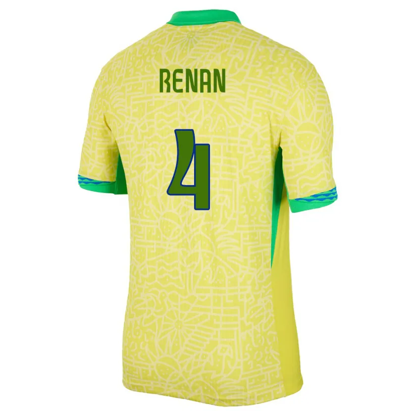 Danxen Pánské Brazílie Robert Renan #4 Žlutá Domů Hráčské Dresy 24-26 Dres