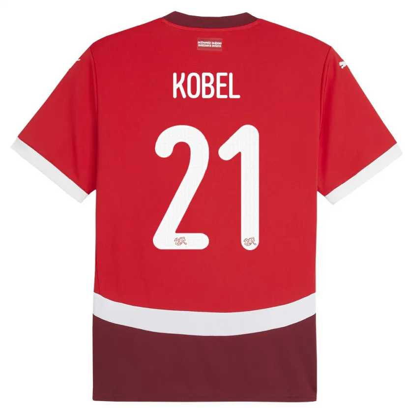 Danxen Pánské Švýcarsko Gregor Kobel #21 Červené Domů Hráčské Dresy 24-26 Dres