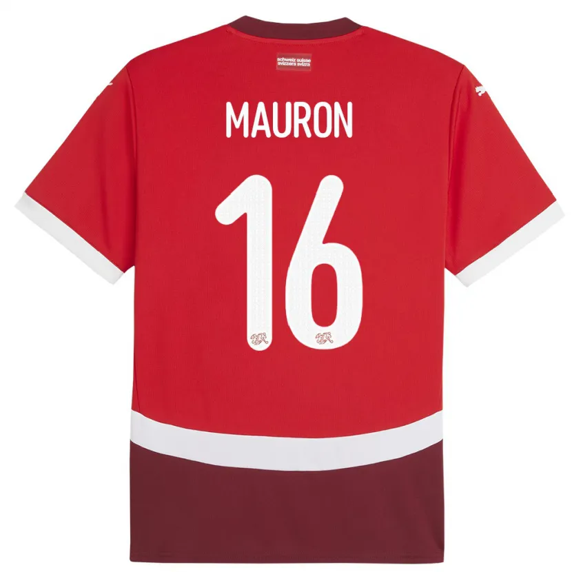 Danxen Pánské Švýcarsko Sandrine Mauron #16 Červené Domů Hráčské Dresy 24-26 Dres