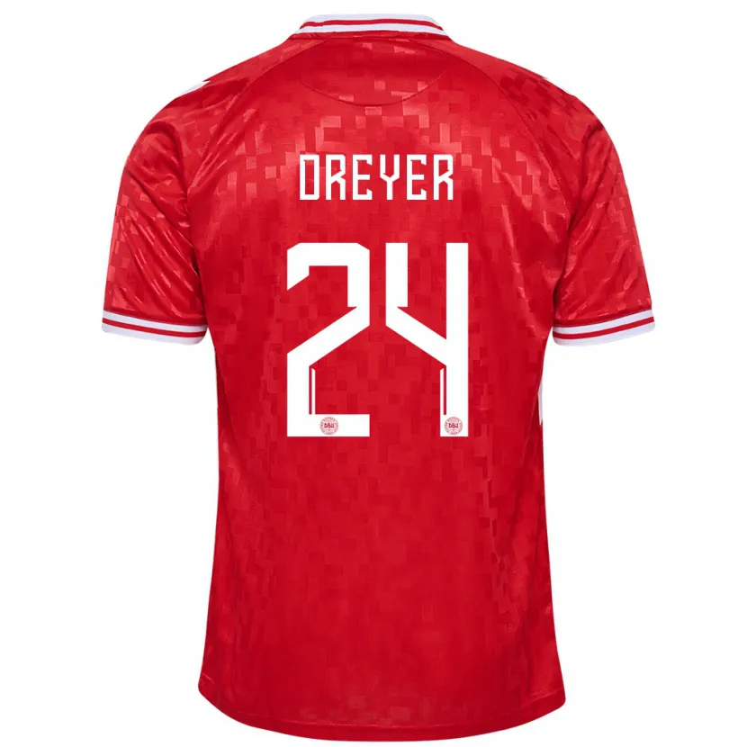 Danxen Pánské Dánsko Anders Dreyer #24 Červené Domů Hráčské Dresy 24-26 Dres