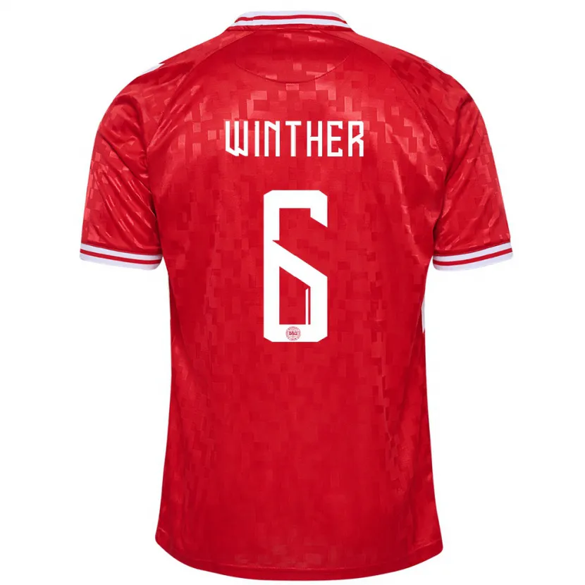 Danxen Pánské Dánsko Casper Winther #6 Červené Domů Hráčské Dresy 24-26 Dres