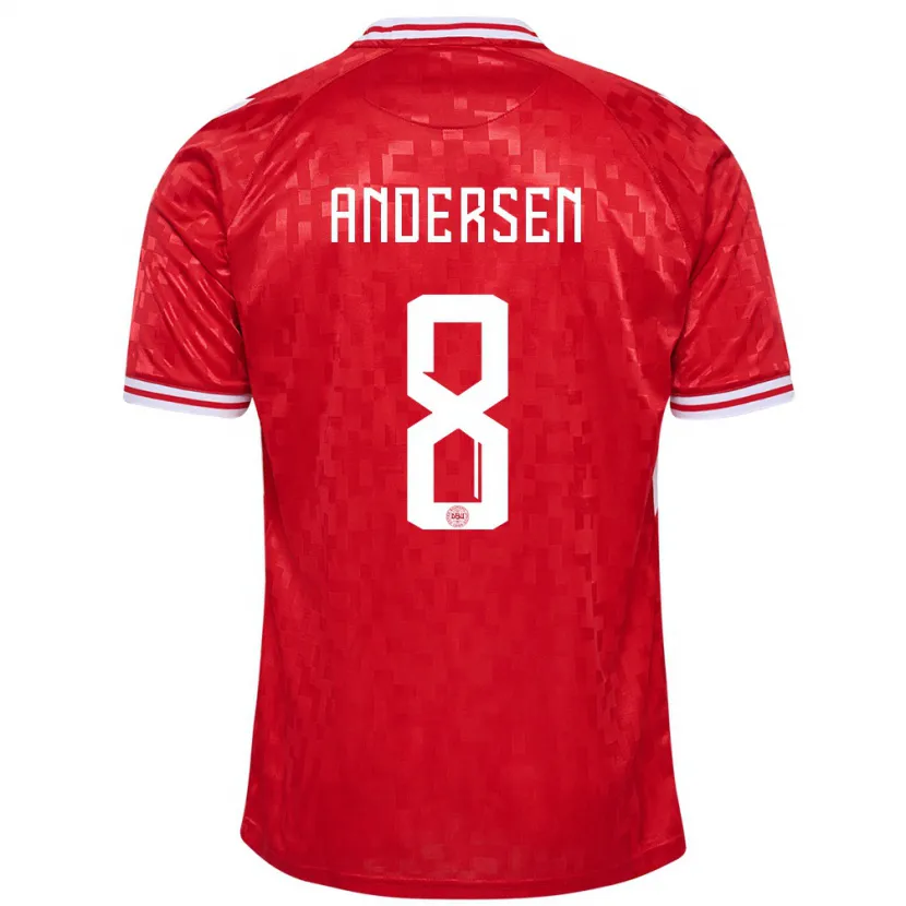 Danxen Pánské Dánsko Silas Andersen #8 Červené Domů Hráčské Dresy 24-26 Dres
