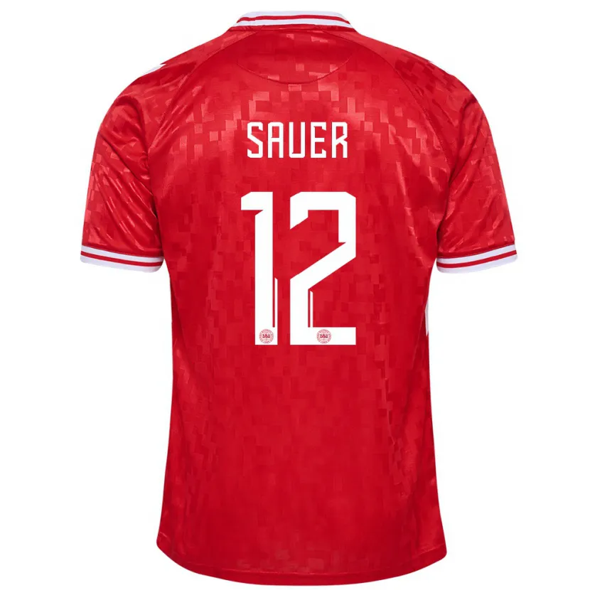 Danxen Pánské Dánsko Mathias Sauer #12 Červené Domů Hráčské Dresy 24-26 Dres