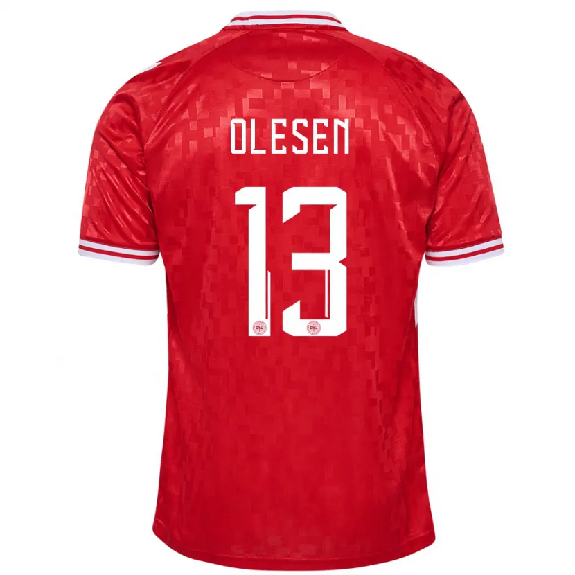 Danxen Pánské Dánsko Karoline Olesen #13 Červené Domů Hráčské Dresy 24-26 Dres