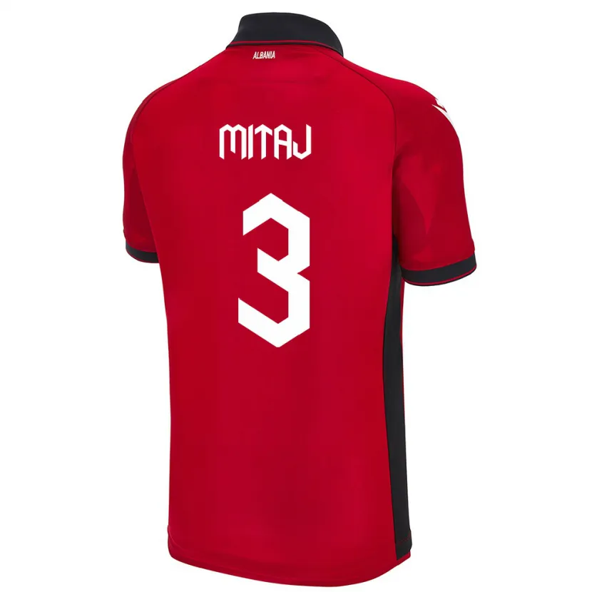Danxen Pánské Albánie Mario Mitaj #3 Červené Domů Hráčské Dresy 24-26 Dres