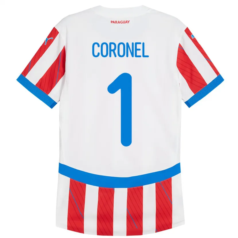 Danxen Pánské Paraguay Carlos Coronel #1 Bílá Červená Domů Hráčské Dresy 24-26 Dres