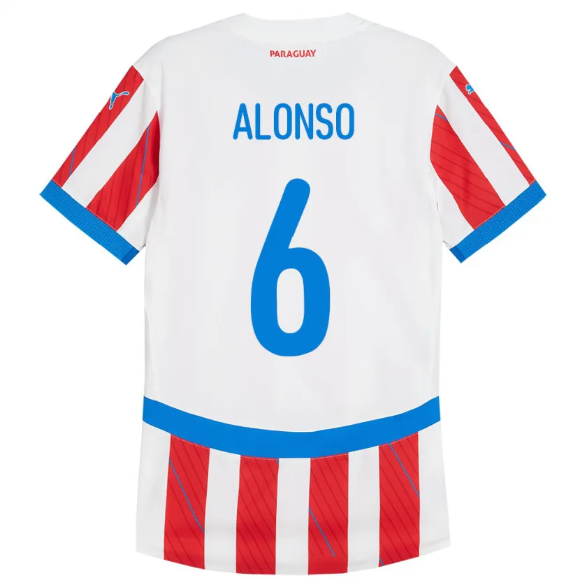 Danxen Pánské Paraguay Júnior Alonso #6 Bílá Červená Domů Hráčské Dresy 24-26 Dres