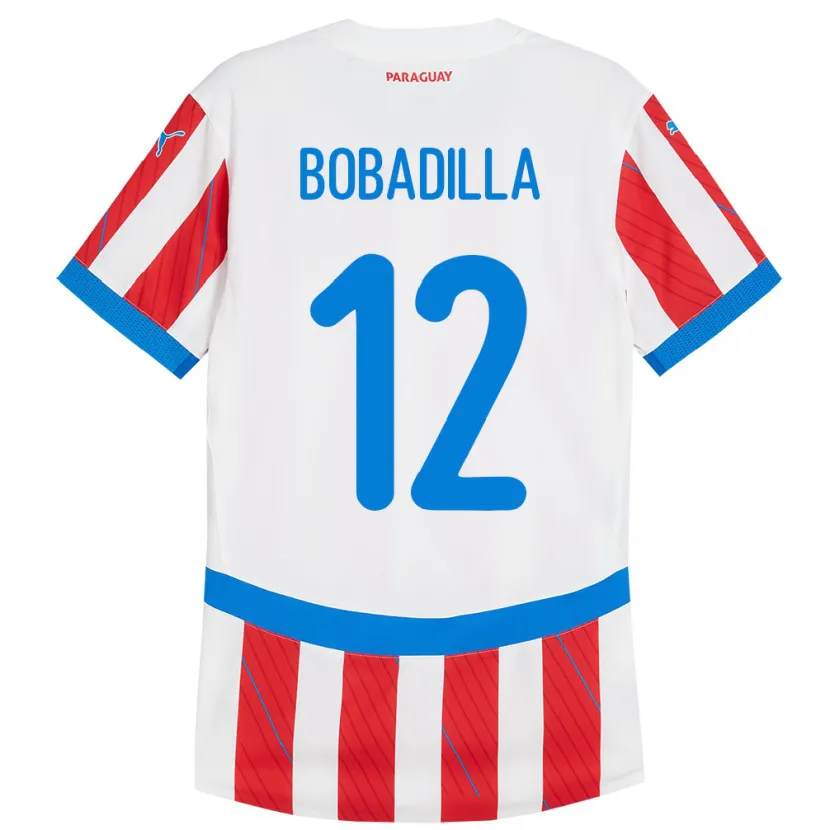Danxen Pánské Paraguay Alicia Bobadilla #12 Bílá Červená Domů Hráčské Dresy 24-26 Dres